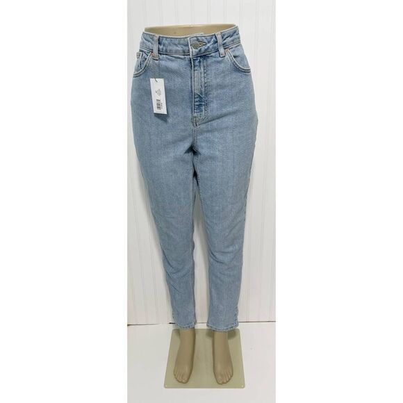Topshop Premium Mom Jeans High Rise‎ High Waisted Light Wash Denim Blue 32 x 32 - Picture 2 of 15